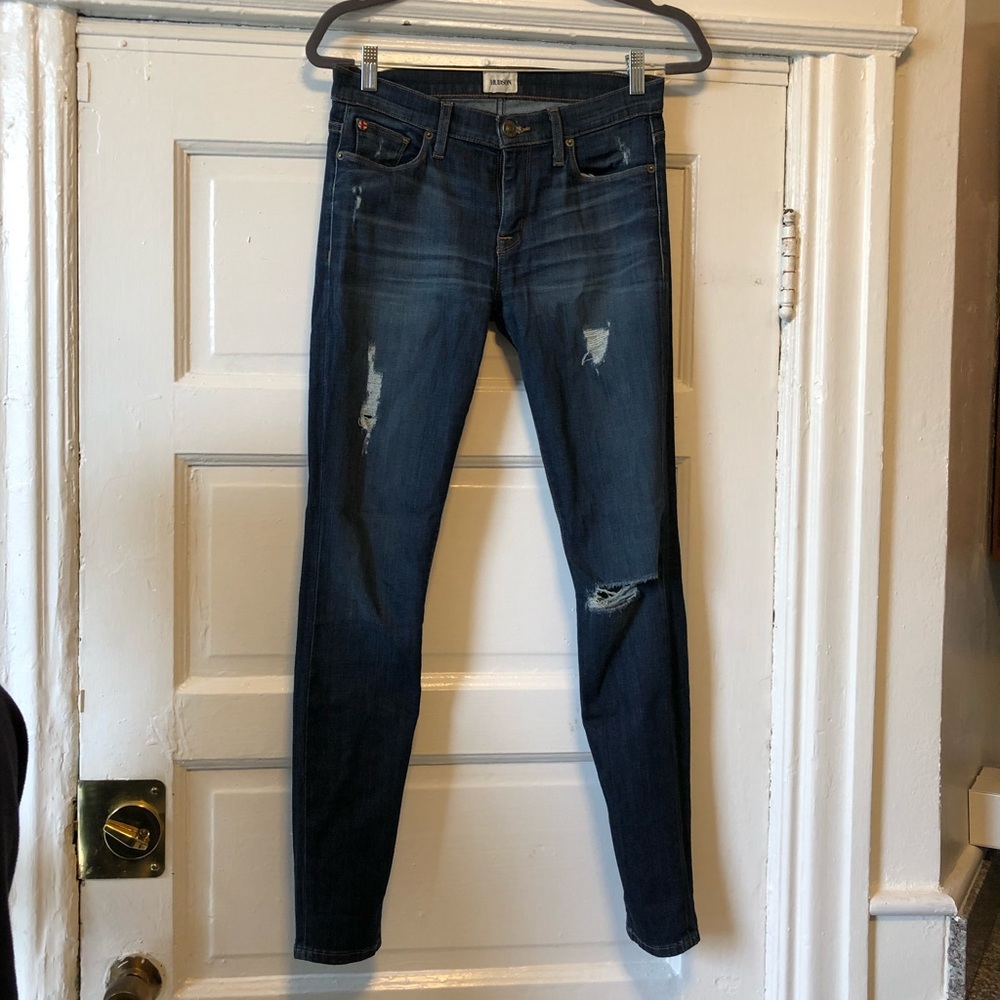 Hudson distresses blue jeans